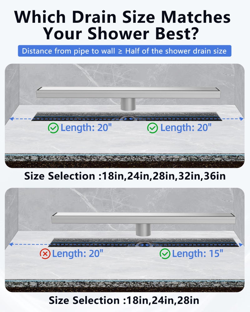 YEFU Shower Drain Nickel for Bathroom: 32 Inch Stainless Steel Linear Shower Drain â€“ 2-in-1 Shower Floor Drain with Tile Insert Grate â€“ Rectangle Linear Drain with Adjustable Feet & Hair Strainer - Image 5